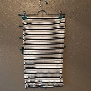 Black, White, and Grey Striped Pencil Skirt